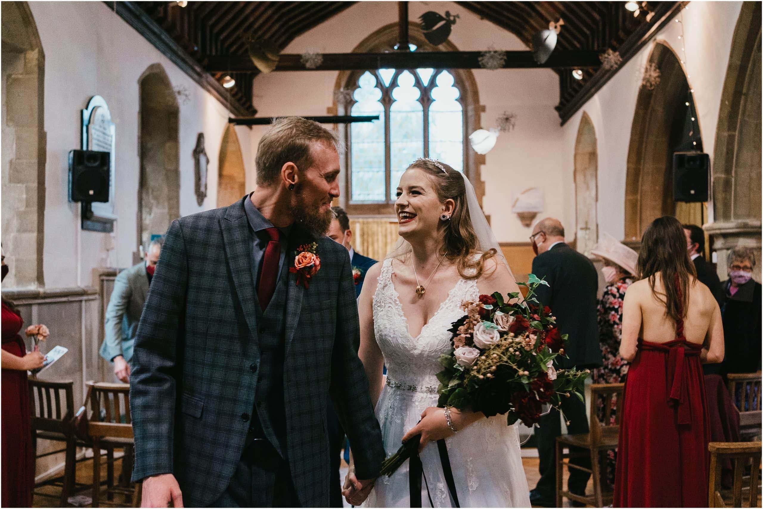 Bride and Groom leaving Church after just getting married