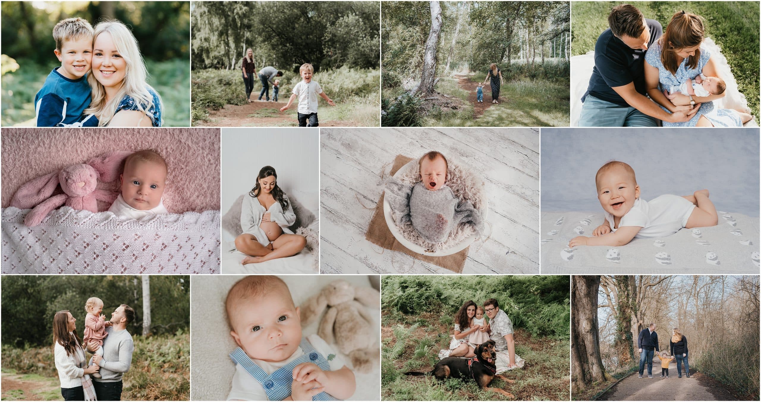 family photos in the woods